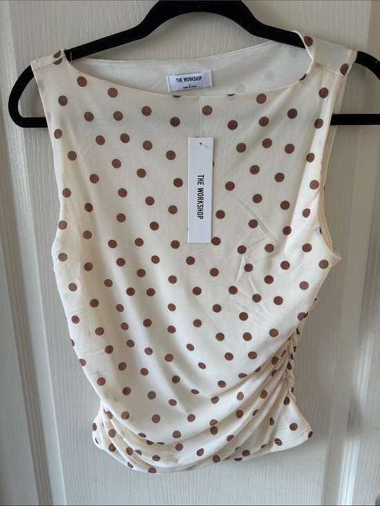 Workshop Republic Clothing Tops - The Workshop Cream Polka Dot sheer lined Sleeveless Top